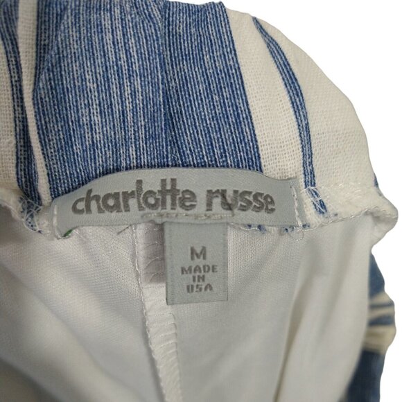 Charlotte Russe Wide Leg Pullon Pants Women Size M White Blue Stripe Linen Blend - Picture 4 of 11